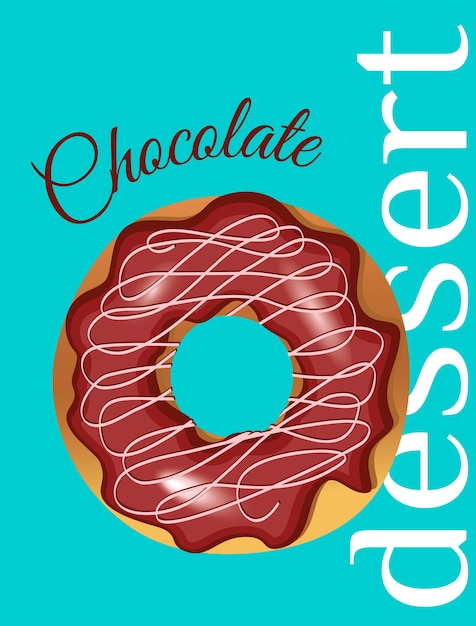 Vector poster met afbeelding chocolade donut Flyer ontwerp met gebak op blauw Menu cover voor bakkerij