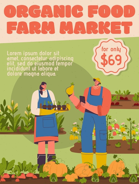 Vector poster van biologisch voedsel bij farm market concept