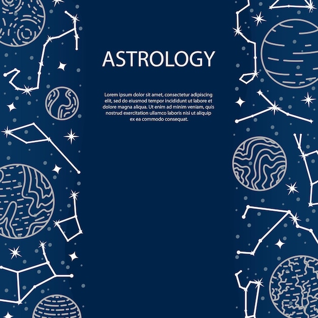 Векторный плакат с планетами и созвездиями. астрологический фон. шаблон с местом для текста.