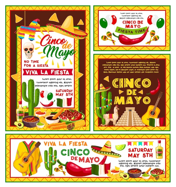 Vector posters Mexican Cinco de Mayo fiesta party