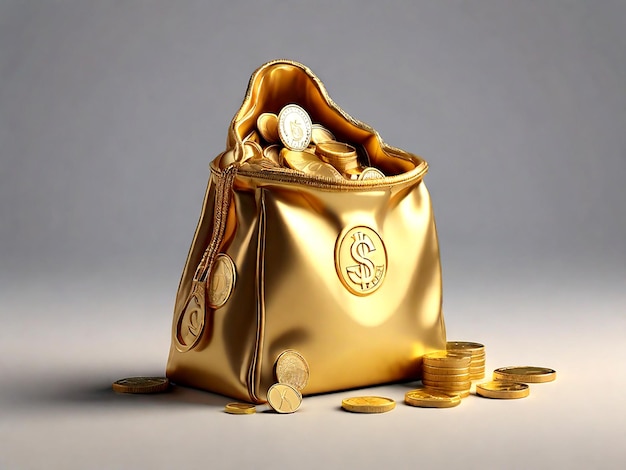 Вектор Премиум вектор финансов золотой монетный мешок икона 3d рендеринг на изолированном фоне изолирован
