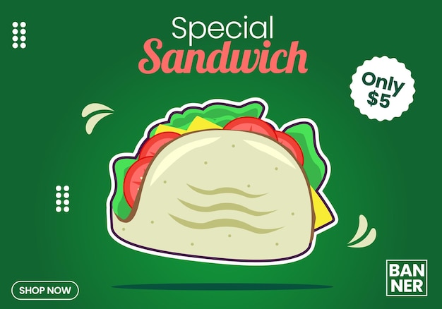 Modello di post sui social media speciali per sandwich di cibo premium vettoriale