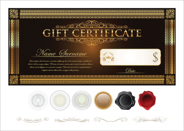 Modello di certificato regalo premium di vettore