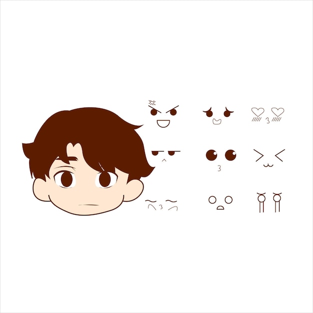 ベクトル プレミアム l 別の顔や表情の詳細のかわいいキャラクター