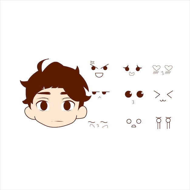 Vector premium l cute character of different faces and expressions