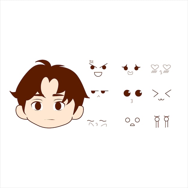 ベクトル プレミアム l さまざまな顔や表情の詳細のかわいいキャラクター画像