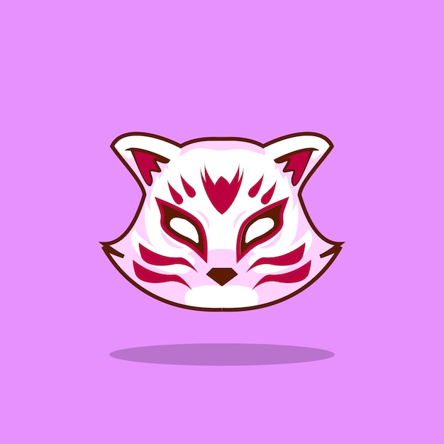 Vector premium l schattig neko kat vector japans kitsune masker met achtergrond afbeelding plat
