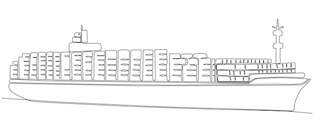 Vector premium ononderbroken lijn vrachtschip