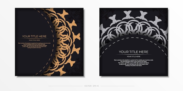 Vector preparation of invitation card with dewy patterns. stylish template for print design postcard in black color with greek