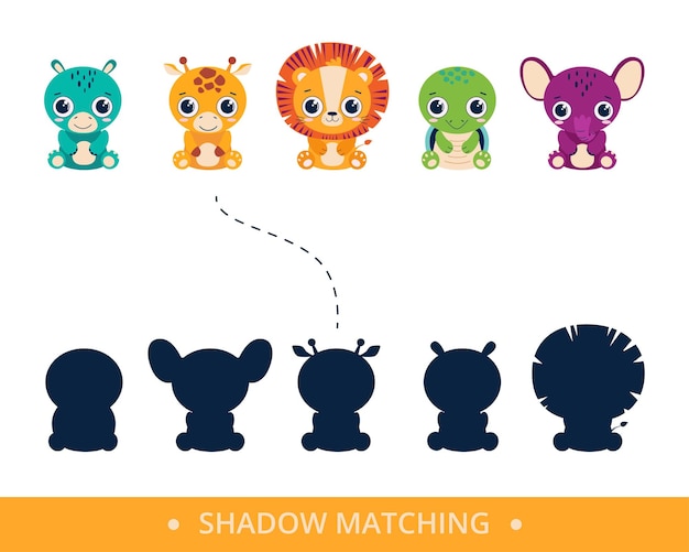 Vector preschool games animal shadow matching