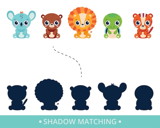 Vector preschool games animal shadow matching