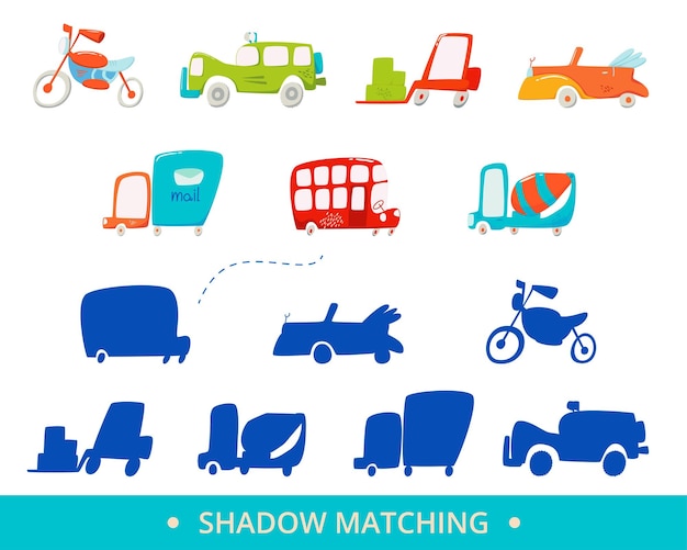 Vector preschool games transport shadow matching