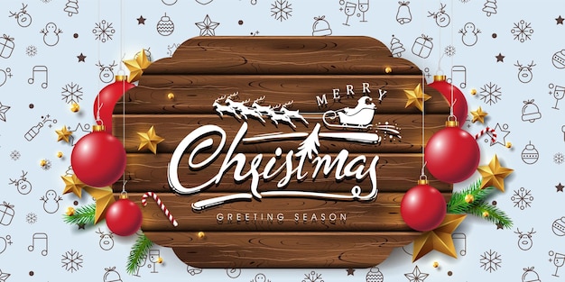 Vector prettige kerstdagen en gelukkig Nieuwjaar achtergrondontwerp kalligrafische kerst