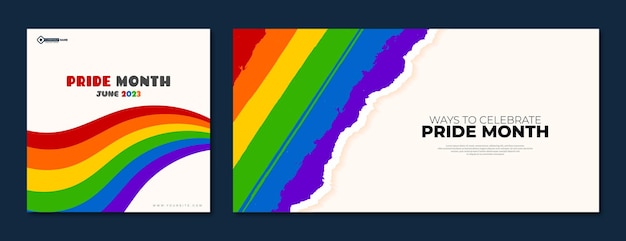 Vector pride month banner template design with waves and paper cut style