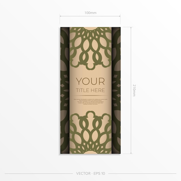 Vector Print Ready Beige Color Postcard Design with Mandala Patterns Invitation card template with place for your text and abstract ornament