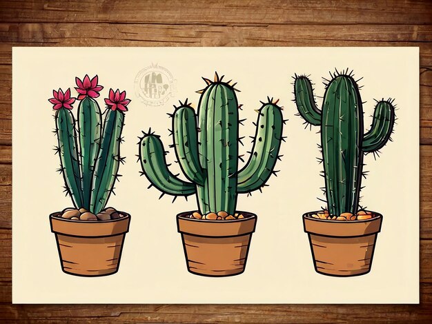 Vector vector printable cute drawing cactus for school and kids isolated