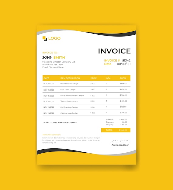 Vector professional business invoice design minimal business from template