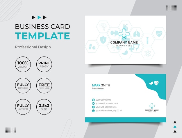 Vector Professional Medical Doctor Healthcare Business Card Design Template