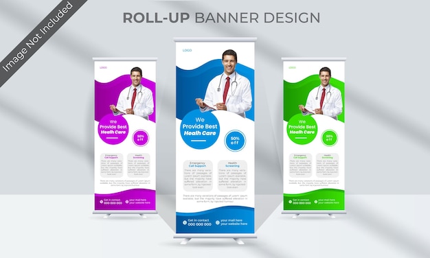 Vettore modello di progettazione banner rollup moderno professionale di vettore