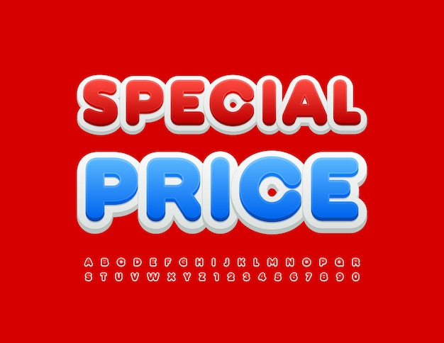 Vector promo tag special price bright modern font red and white alphabet letters and numbers set