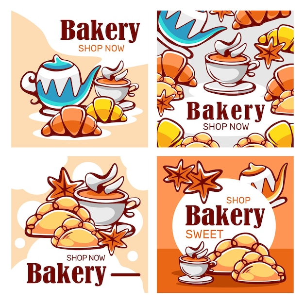 Vector promotional poster on the theme of tea and baking in a cartoon style