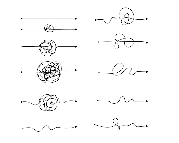 Vector psychotherapy complex chaos mess order path Messy drawn sketch purpose simple ball concept