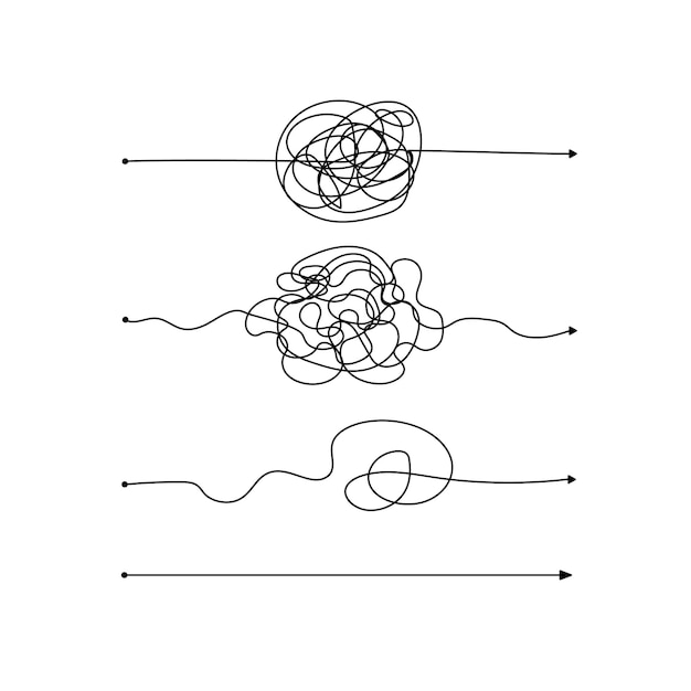 Vector psychotherapy complex chaos mess order path Messy drawn sketch purpose simple ball concept