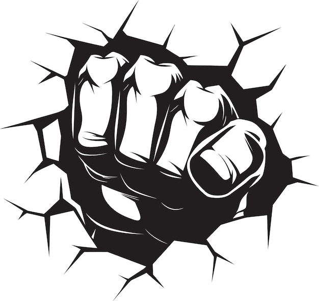 Vector punch fist breaking through the wall icon impactful power black logo design with fist and wa (壁を突破するベクトルパンチの拳)