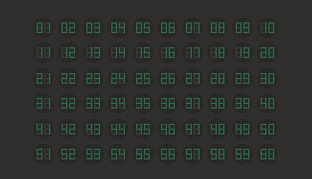 Vector punt verkeerslicht tekenen pictogrammen instellen Getallen tellen seconden Ronde pixels stippen diodes