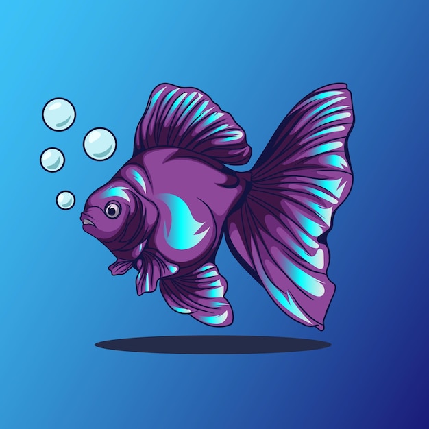 Vector purple beta fish at the bottom of the sea