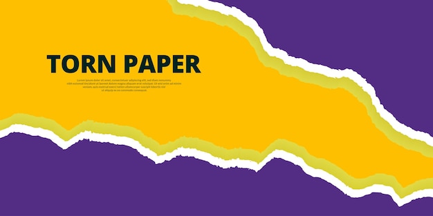 Vector purple color torn paper sheet banner design with yellow background