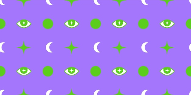 Vector vector purple green eye seamless pattern design grunge style eyes and stars tatoo style