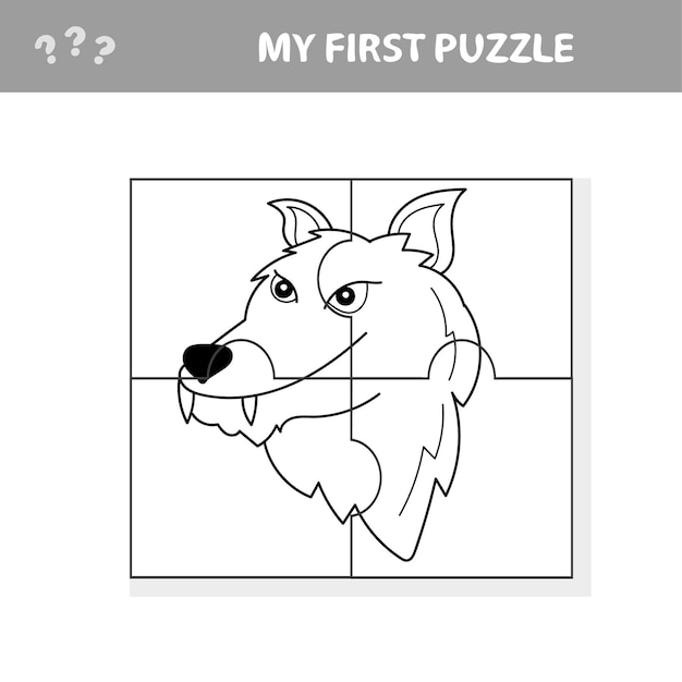 Vector puzzle game for children puzzle with wolf jigsaw game for kid