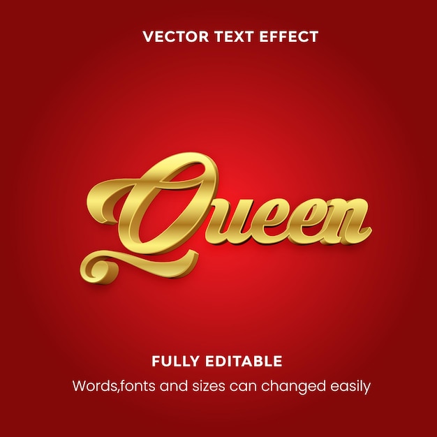 Vector queen golden text effect editable elegant and rich text style