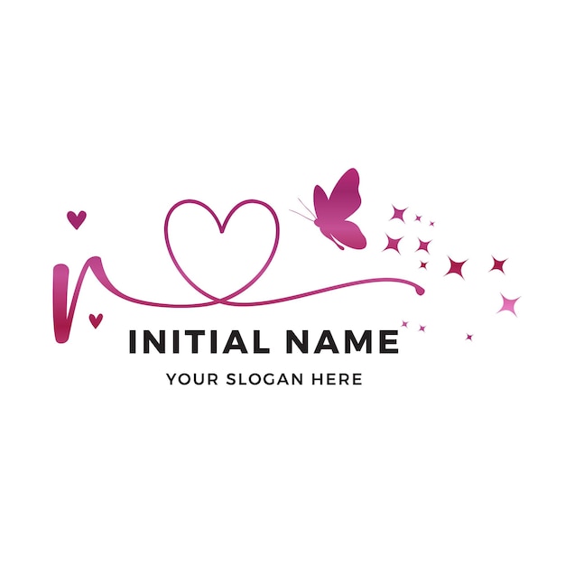 Vector R initiële logo ontwerp PINK BUTTERFLY logo goud glitter logo beauty boutique