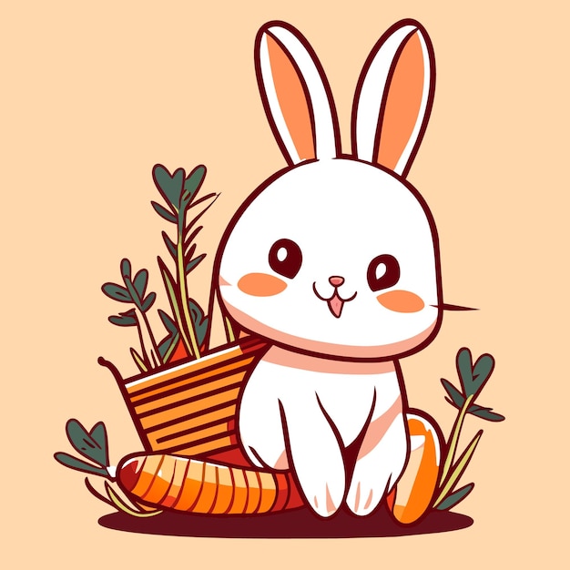 Vector rabbit icon with carrot background