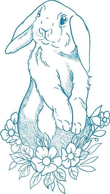 Vector vector rabbit met bloem handtekening