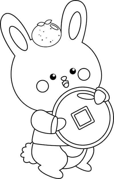 a vector of a rabbit with a gold coin in black and white coloring