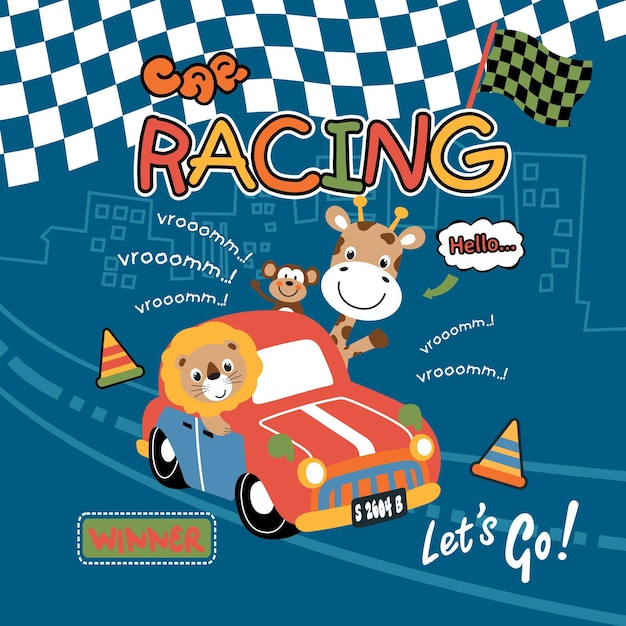 Vector vector racing car riding cute animal