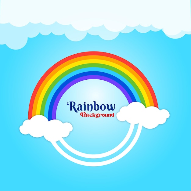 Vector rainbow with clouds on sky blue background