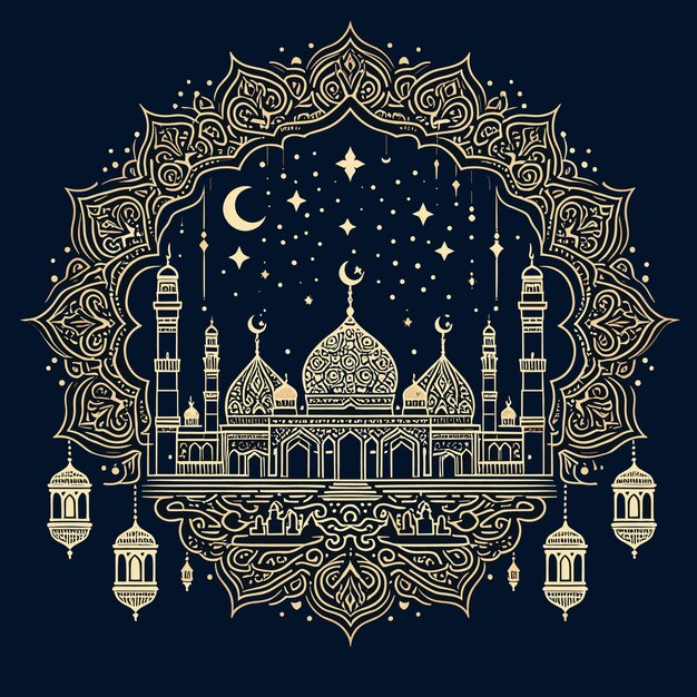 Vector ramadan background with mosque outline design