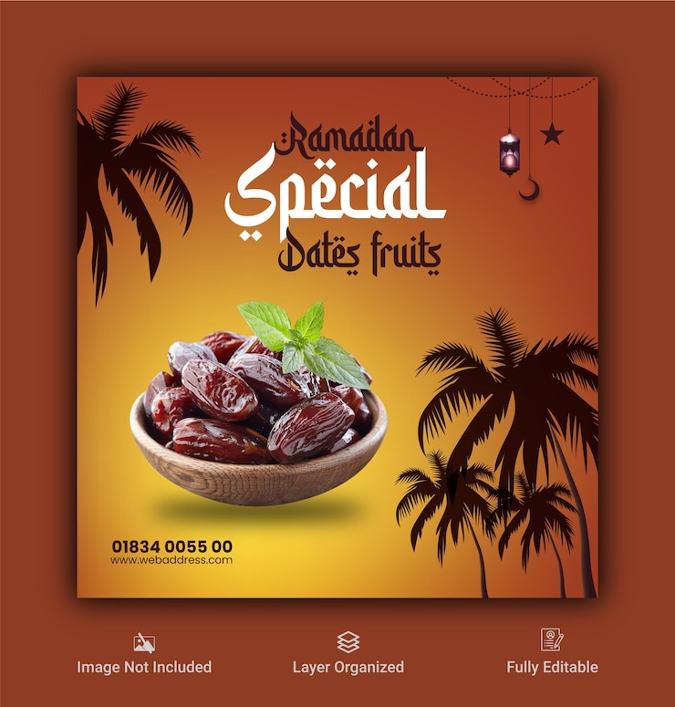 Vector vector ramadan dates fruits and burger food social media banner and instagram post design template