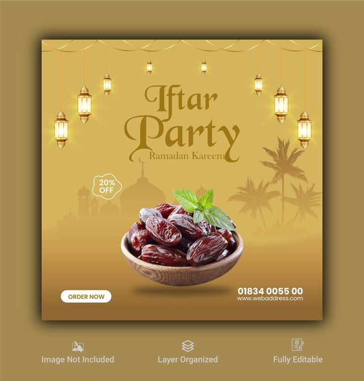 Vector vector ramadan dates fruits and burger food social media banner and instagram post design template