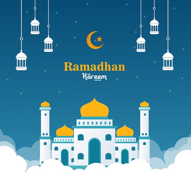 Vector Ramadan Instagram-berichten met moskeeontwerp