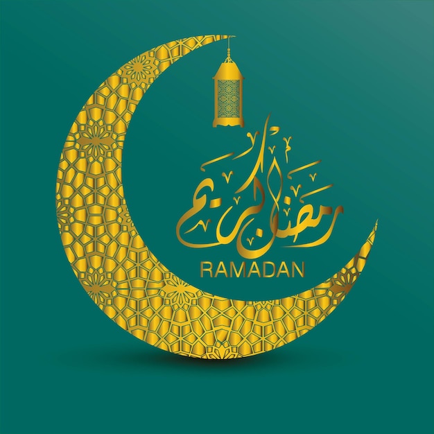 Vector ramadan kareem arabic calligraphy and traditional lantern