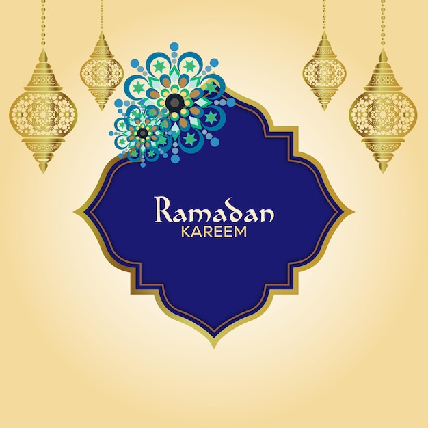 Vector Ramadan Kareem beige blue Islamic background