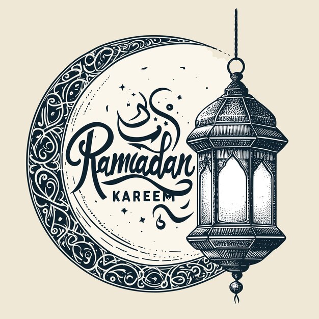 Vector ramadan kareem calligraphy vector illustration of islamic holiday symbols