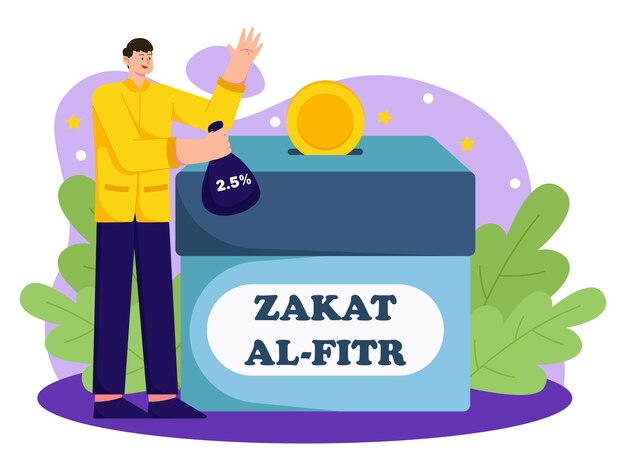 Vettore ramadan kareem pagando zakat fitrah illustrazione