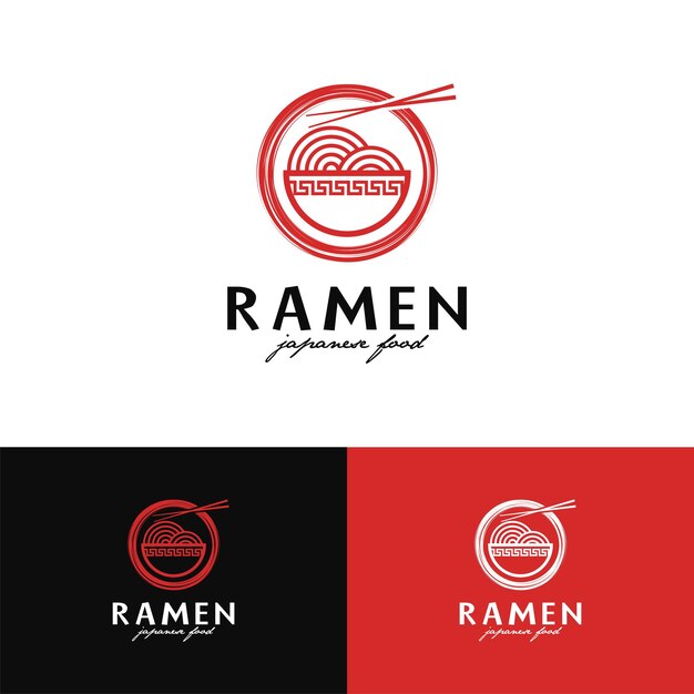 Vector vector ramen japanse eten met schaal en eetstokjes logo ontwerp