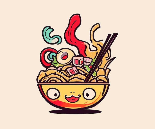 ベクトル ベクトルラーメン麺卵と肉箸漫画